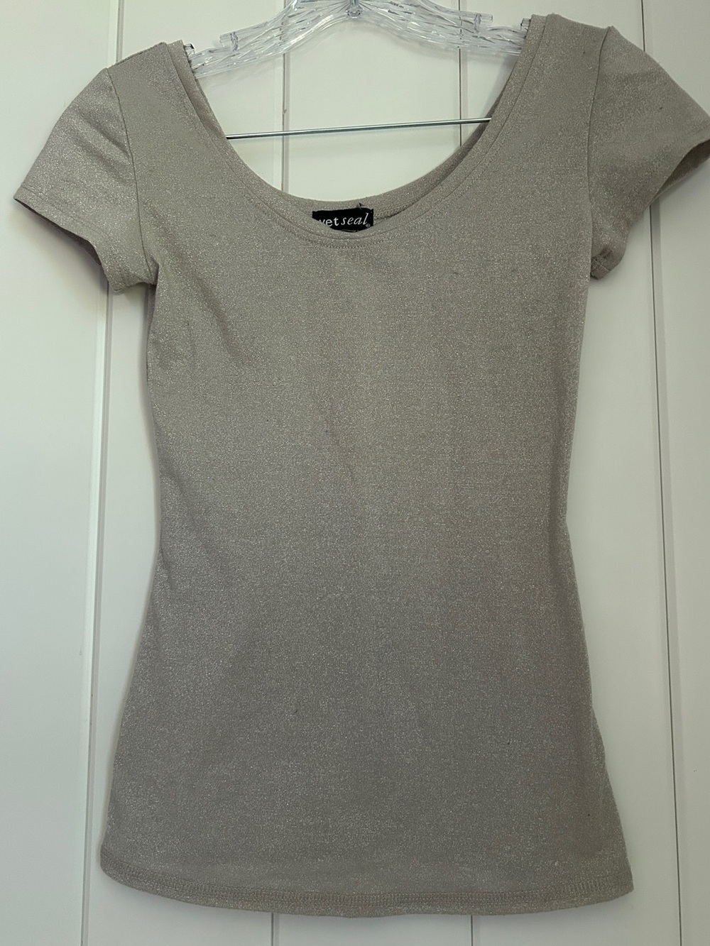 VTG 2000s Wet Seal Scoop Neck Baby Tee XS silver metallic Stretchy Indie Sleaze